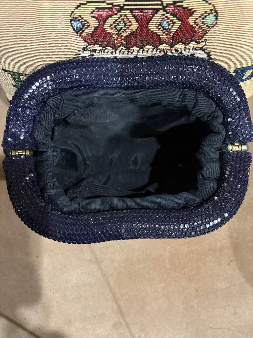 Navy Blue Sequin Accent Genuine Leather Women's Clutch